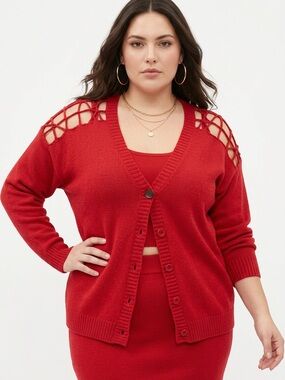 NAMELESS | Red Caged Back Button Front Cardigan Women’s Size Large